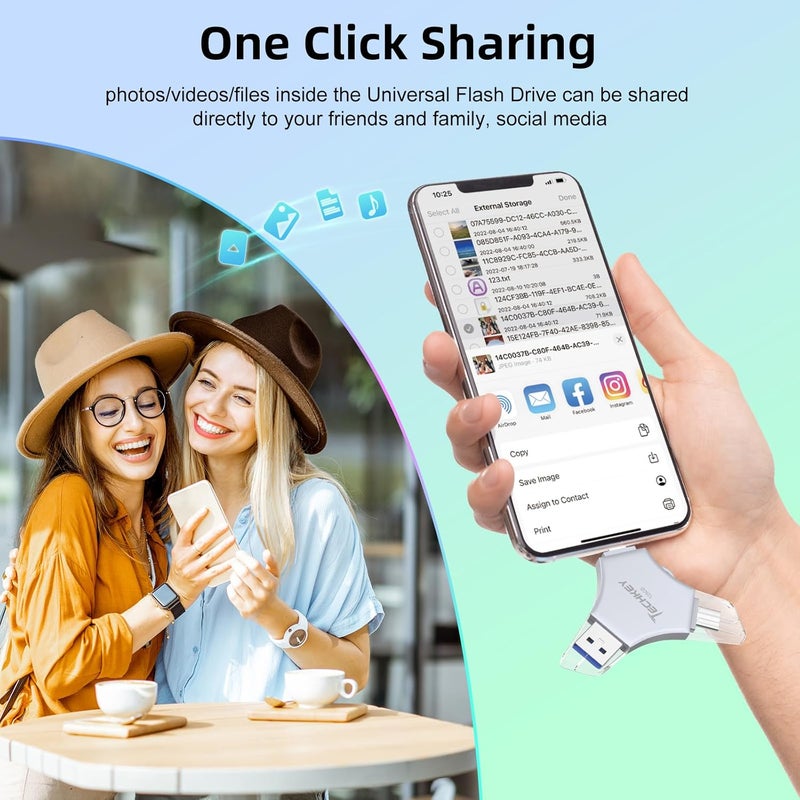 TECHKEY MFi Certified USB 3.0 Flash Drive 128GB for iPhone, 3in1 External Memory Photo Keeper Storage Stick for Picture/Video/Data Saver/Backup, High Speed Thumb/Jump/Hard Drives for iPhone/iPad/Android/PC - Image 5